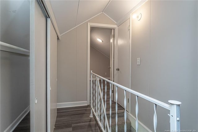 111 Sanford Rd, Laurinburg, NC 28352 - corridor with lofted ceiling, an upstairs landing, and wood finished floors