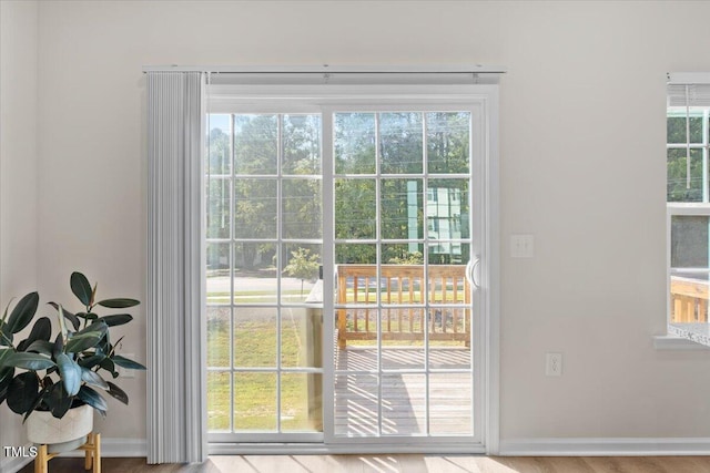 entryway with a wealth of natural light and light wood-type flooring