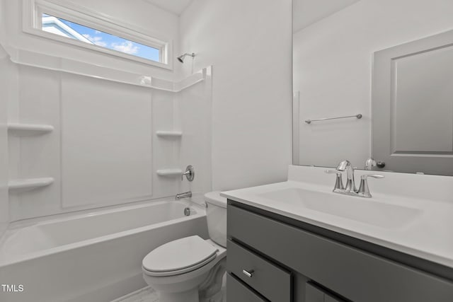 full bathroom with toilet, vanity, and shower / bathtub combination