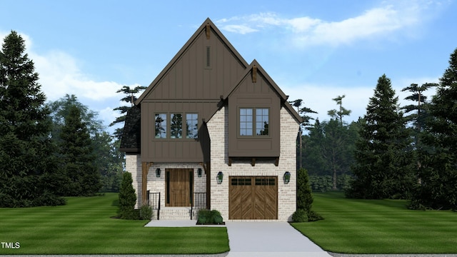 view of front of property with a front yard and a garage