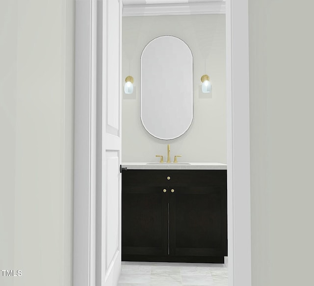 bathroom featuring vanity and ornamental molding