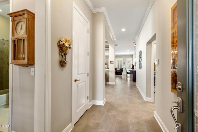 108 Boone St, Chapel Hill, NC 27516 - corridor with recessed lighting, baseboards, and ornamental molding