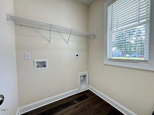 clothes washing area featuring washer hookup, dark hardwood / wood-style flooring, and hookup for an electric dryer