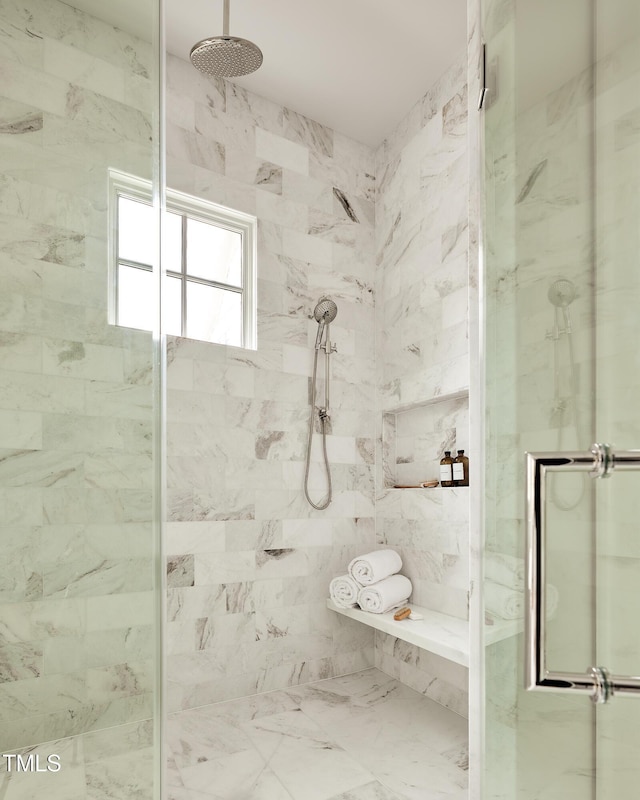 1307 Mayfair Rd, Raleigh, NC 27608 - bathroom featuring a marble finish shower