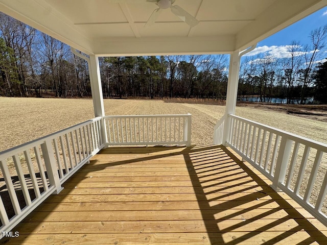 wooden terrace with ceiling fan