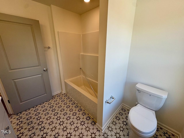 full bathroom with toilet, bathing tub / shower combination, baseboards, and tile patterned floors