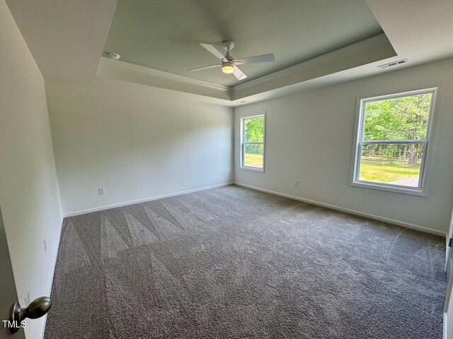 235 Grand Griffon Way, Lillington, NC 27546 - carpeted empty room featuring a raised ceiling, a ceiling fan, and baseboards