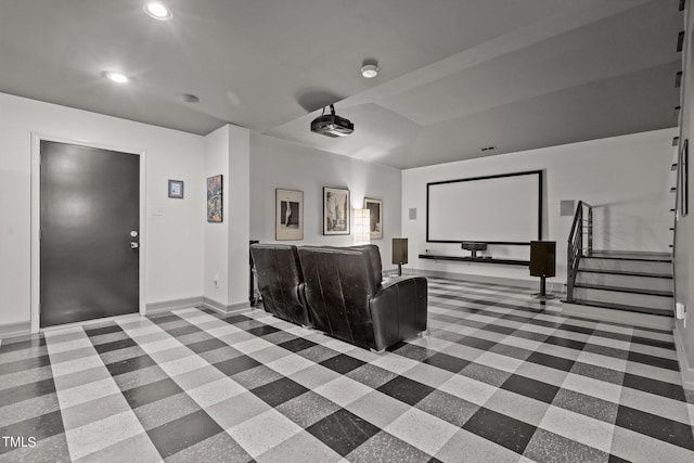 home theater room featuring baseboards and recessed lighting