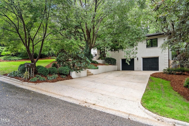 view of property hidden behind natural elements with a garage