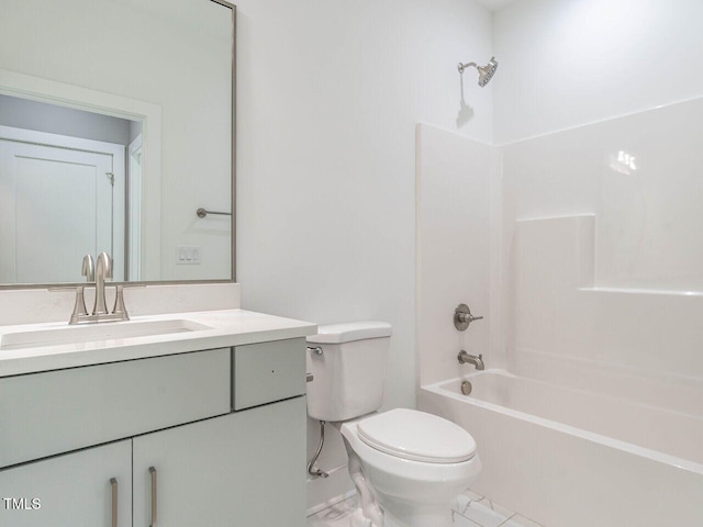 full bathroom with tile patterned floors, vanity, shower / bath combination, and toilet