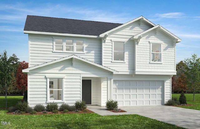 view of front of home featuring a garage and a front yard