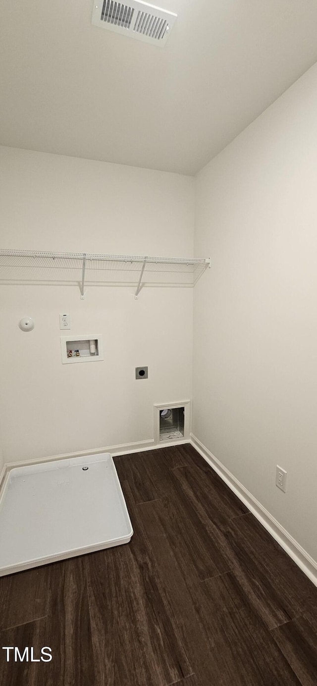 washroom featuring hookup for a washing machine, wood-type flooring, and electric dryer hookup