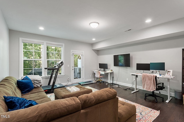 living room featuring dark hardwood / wood-style floors