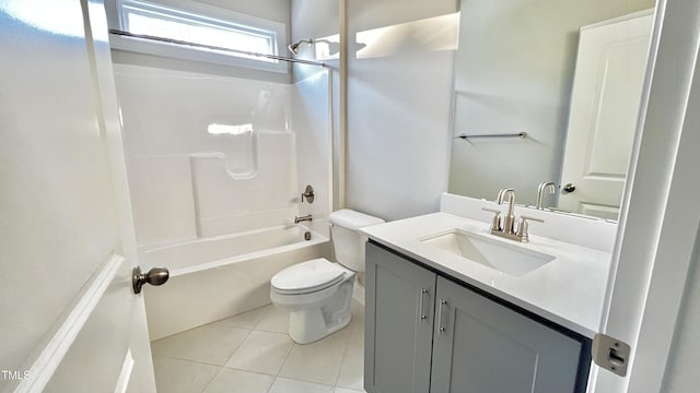 full bathroom with tile patterned flooring, vanity, shower / tub combination, and toilet