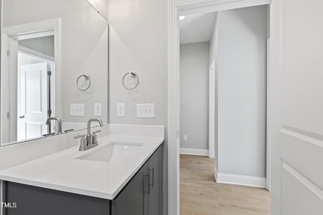 bathroom with vanity and wood-type flooring