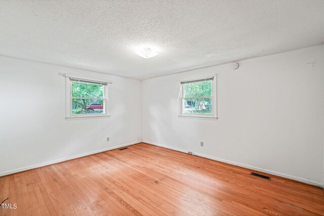 spare room with a textured ceiling, a wealth of natural light, and wood-type flooring