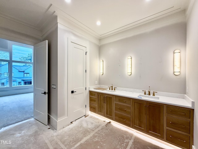 bathroom featuring vanity and crown molding