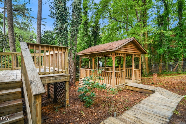 wooden deck with a gazebo