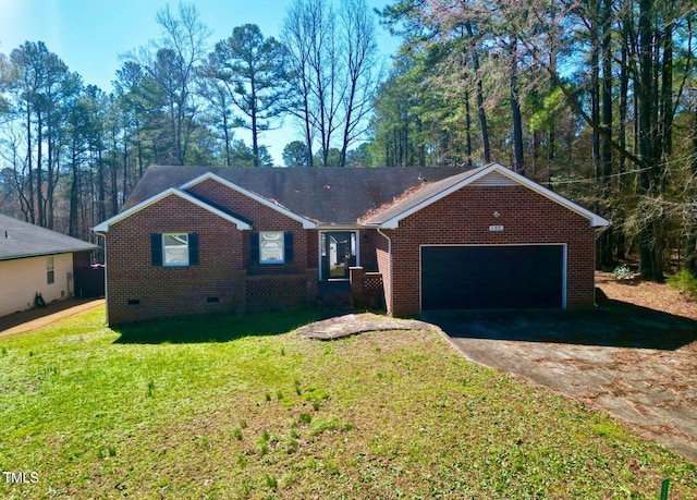 single story home with a garage and a front yard