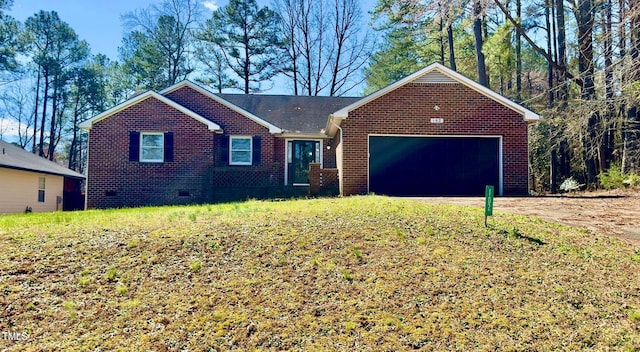 single story home with a front lawn and a garage