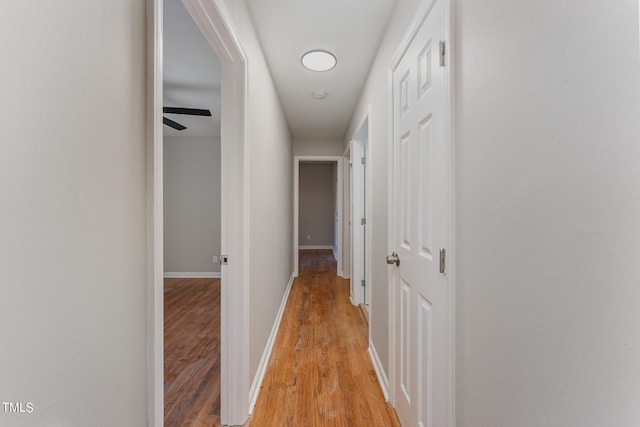 hallway with light hardwood / wood-style floors