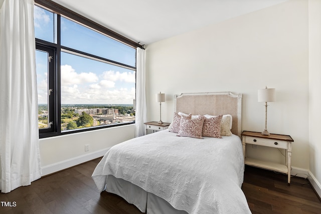 bedroom with dark hardwood / wood-style flooring