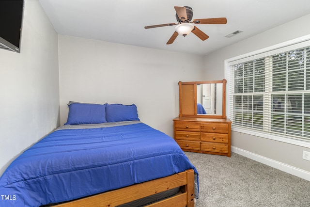 bedroom featuring carpet floors and ceiling fan