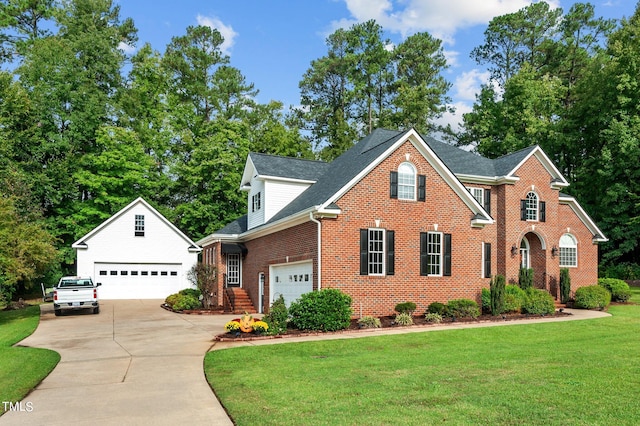 front facade featuring a front yard and a garage