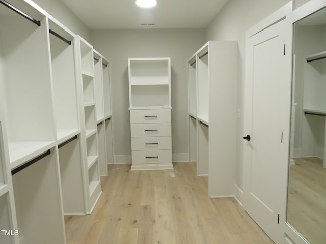 spacious closet with light hardwood / wood-style flooring