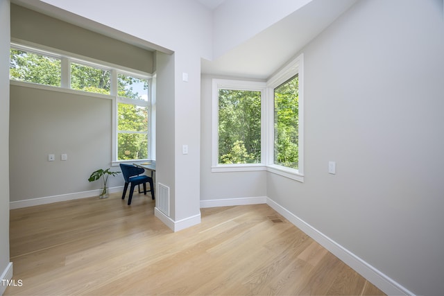 unfurnished room with light hardwood / wood-style floors