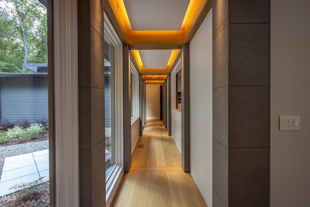 hallway with light wood-type flooring