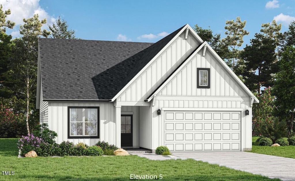 view of front facade featuring a garage and a front lawn