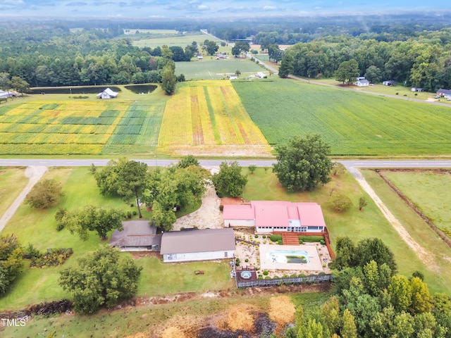 birds eye view of property featuring a rural view