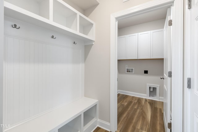 mudroom featuring dark hardwood / wood-style floors