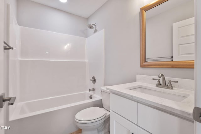 full bathroom featuring vanity, toilet, and washtub / shower combination