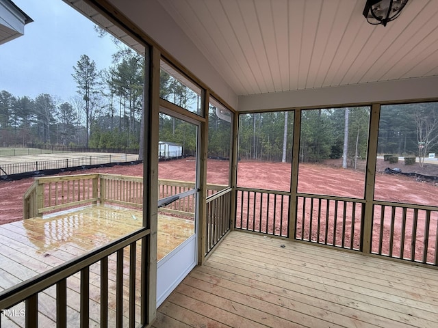 sunroom with wood ceiling