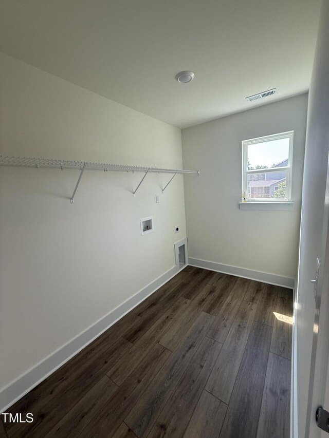 135 Green Haven Blvd Lot # 1, Youngsville, NC 27596 - laundry area with dark wood-type flooring, hookup for an electric dryer, baseboards, and washer hookup