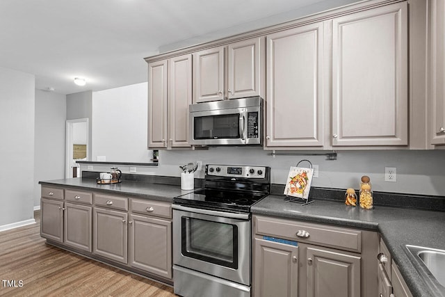 kitchen featuring light hardwood / wood-style floors and appliances with stainless steel finishes