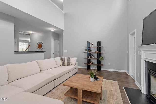 living room featuring dark hardwood / wood-style flooring