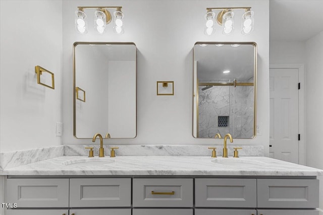 bathroom with vanity and walk in shower