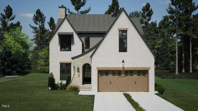 3301 Dell Dr, Raleigh, NC 27609 - view of front of property with a chimney, stone siding, driveway, and a front yard