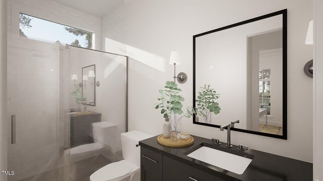 3301 Dell Dr, Raleigh, NC 27609 - full bath featuring toilet, vanity, and a shower stall