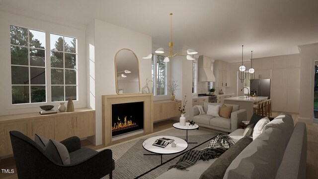 3301 Dell Dr, Raleigh, NC 27609 - living area featuring a healthy amount of sunlight and a warm lit fireplace