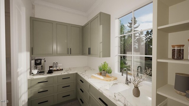 3301 Dell Dr, Raleigh, NC 27609 - interior space featuring crown molding and a sink