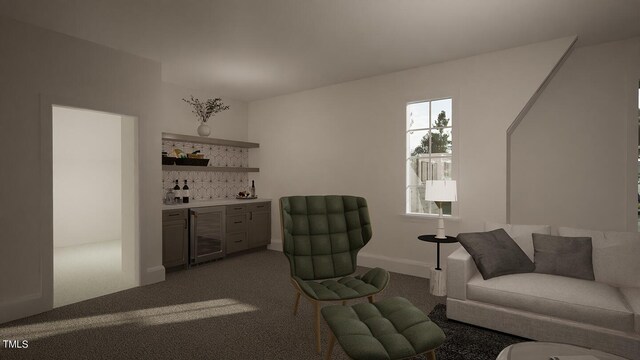 3301 Dell Dr, Raleigh, NC 27609 - carpeted living area featuring wet bar and beverage cooler