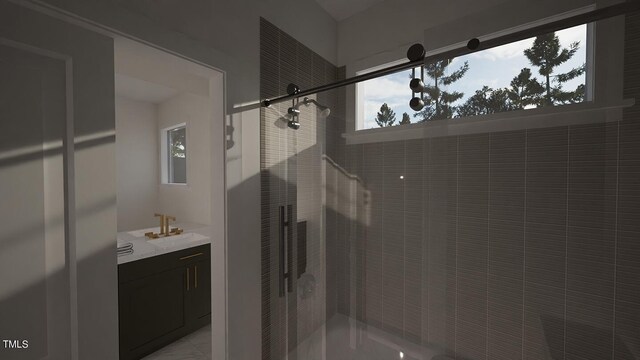 3301 Dell Dr, Raleigh, NC 27609 - bathroom with vanity and a stall shower