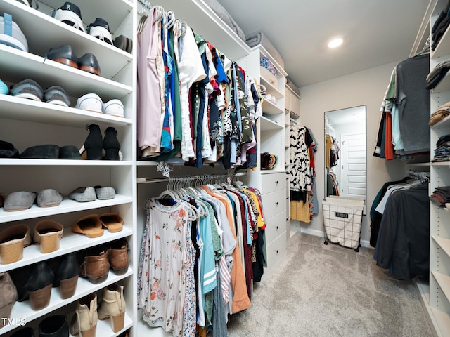 spacious closet with light colored carpet