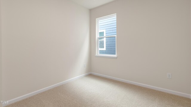 spare room with baseboards and light carpet