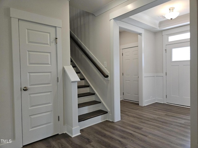 145 Green Haven Blvd Lot # 83, Youngsville, NC 27596 - foyer featuring dark wood-style flooring and stairway