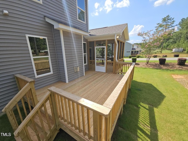 145 Green Haven Blvd Lot # 83, Youngsville, NC 27596 - wooden terrace with a sunroom and a lawn